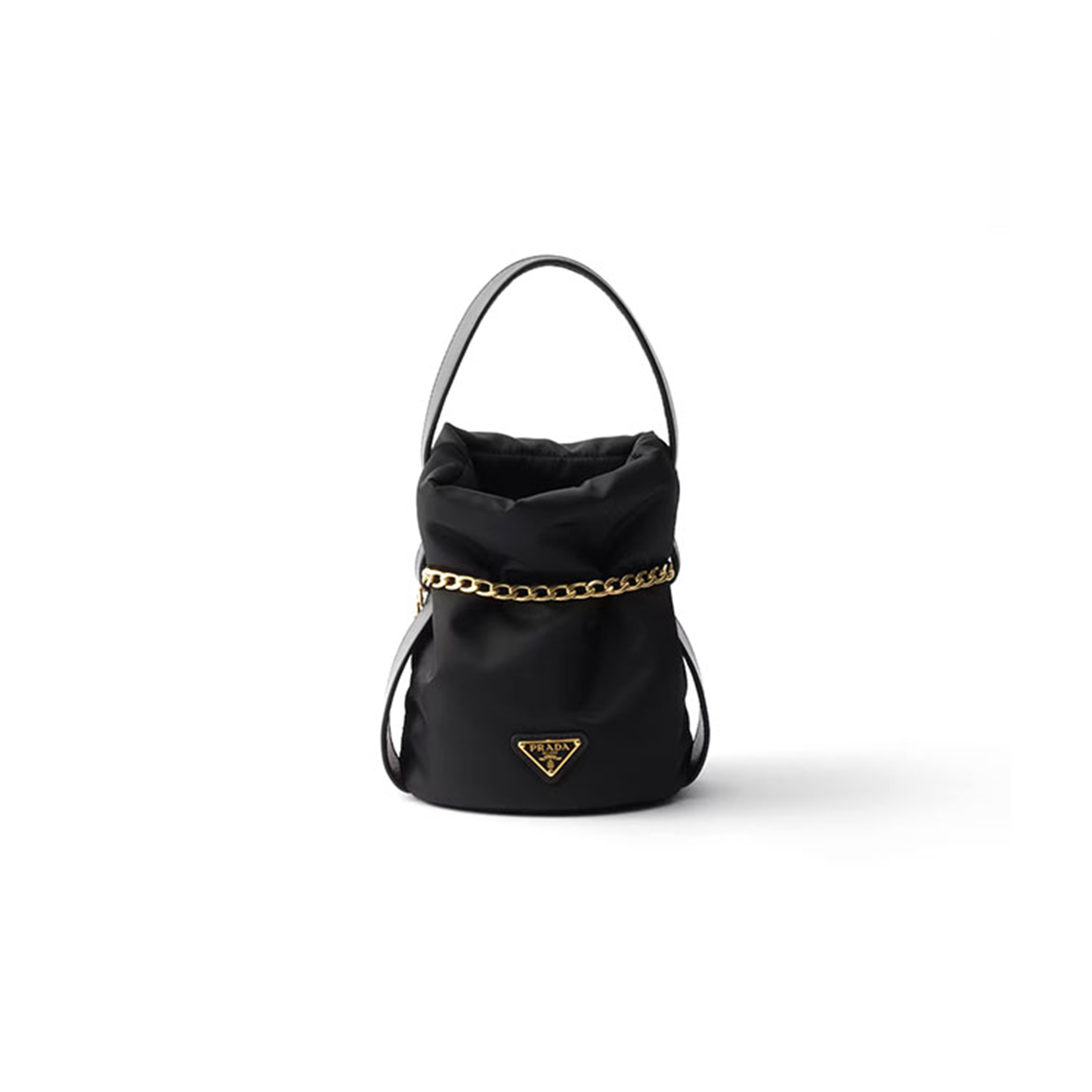 PRADA PETIT SAC NOIR RE-NYLON AND NAPPA LEATHER MINI BUCKET BAG 1BE088 (20*15*14cm)